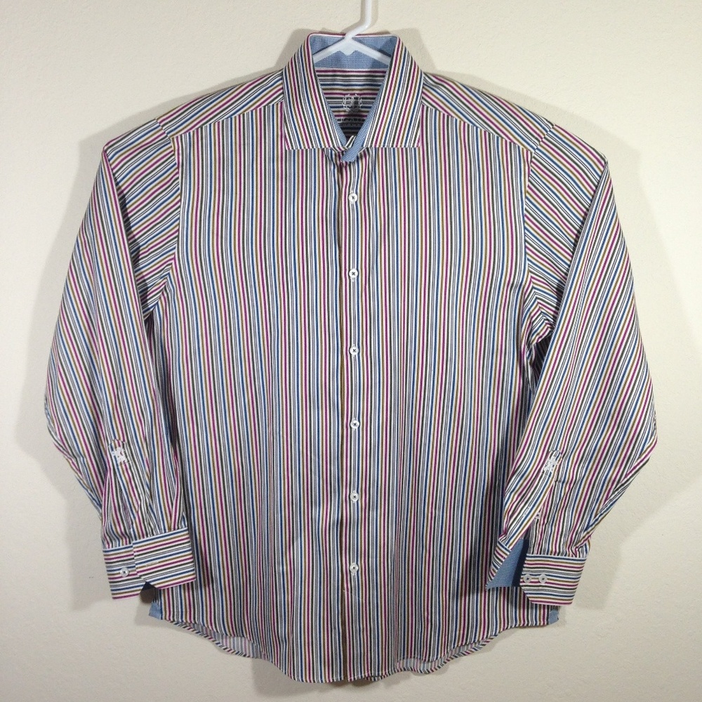 Bugatchi Uomo Long Sleeve Button Down Striped